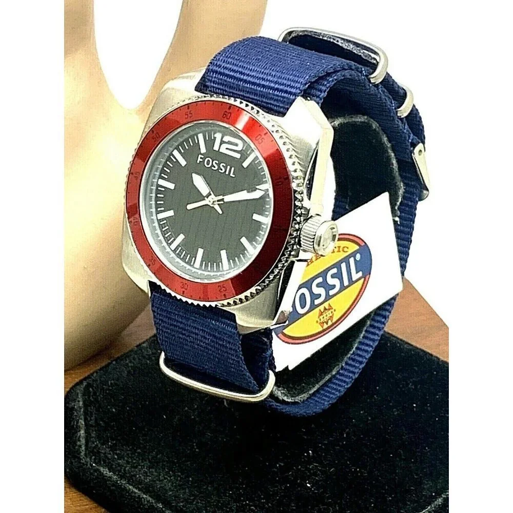 Fossil Men's Watch WB1042 Quartz Black Dial 38mm Blue Nylon Strap